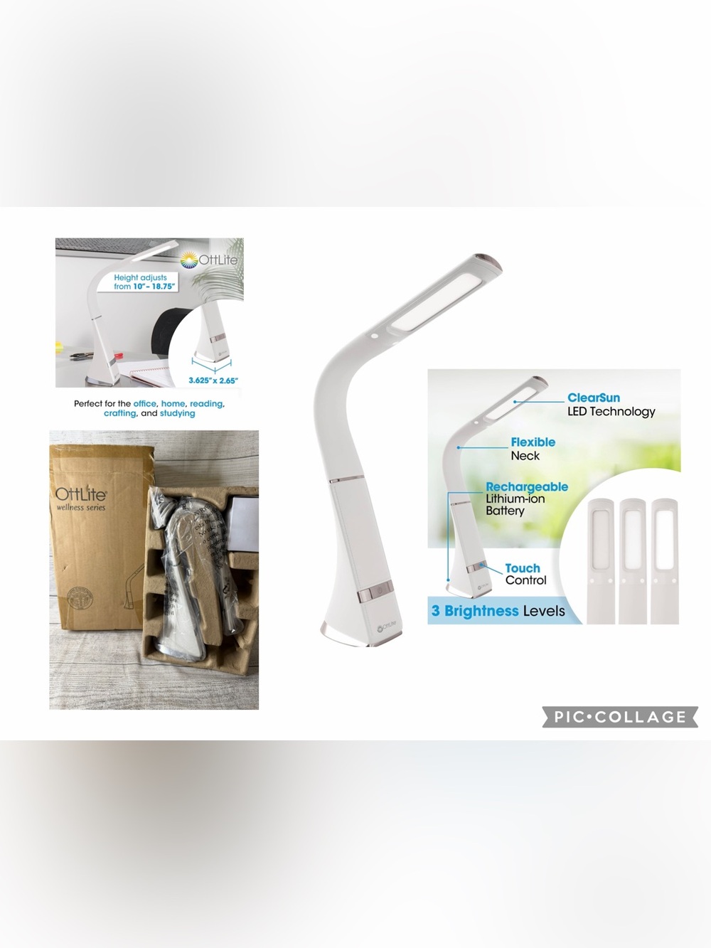OttLite LED Rechargeable Desk Lamp in White
